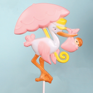 Stork With Umbrella and Baby Decoration, Pick, Cake Topper for Baby Shower - Blue (Lot of 12) SALE ITEM
